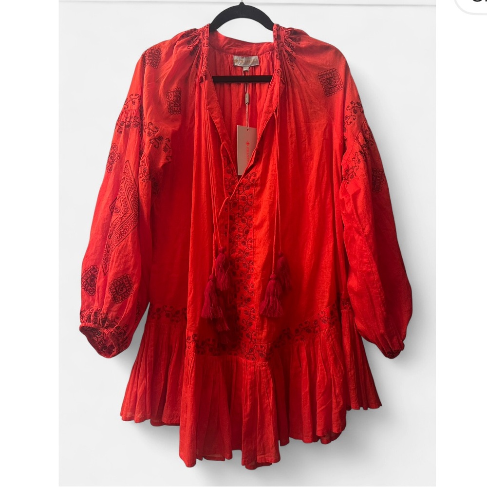 Pranella Vibrant Red Embroidered mini dress OS
